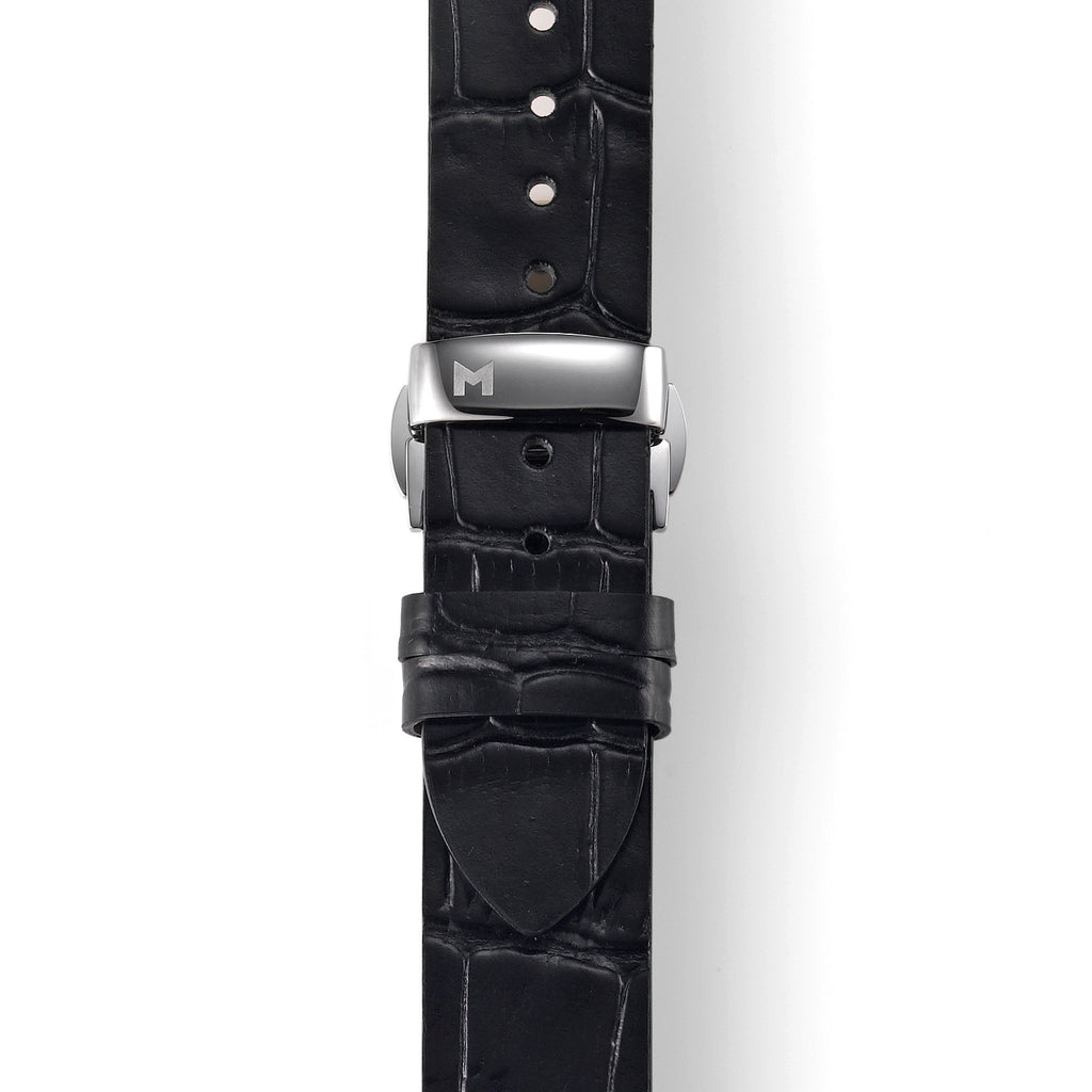 MYKU Croco Grain Premium Leather Strap with Butterfly Clasp Stainless Steel Top - slider