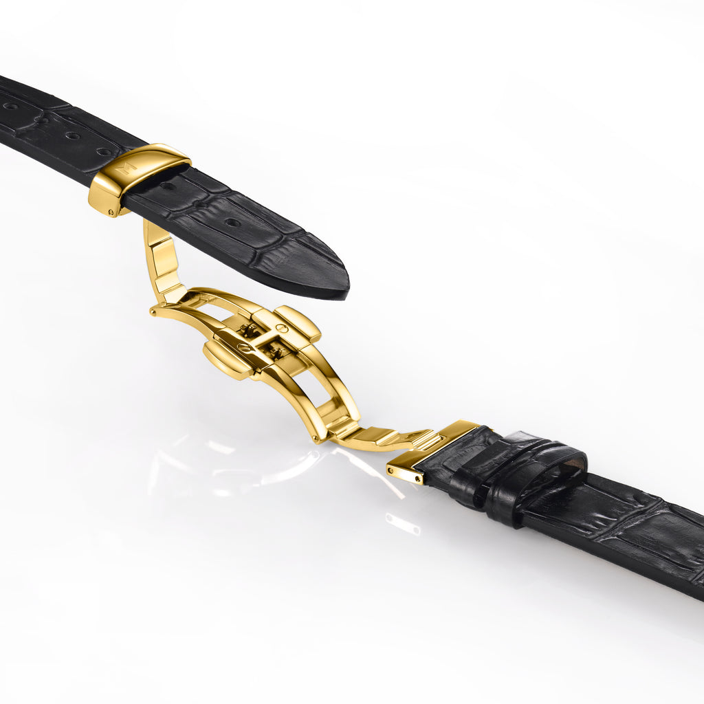 MYKU Croco Grain Premium Leather Strap with Butterfly Clasp Gold Hero - slider