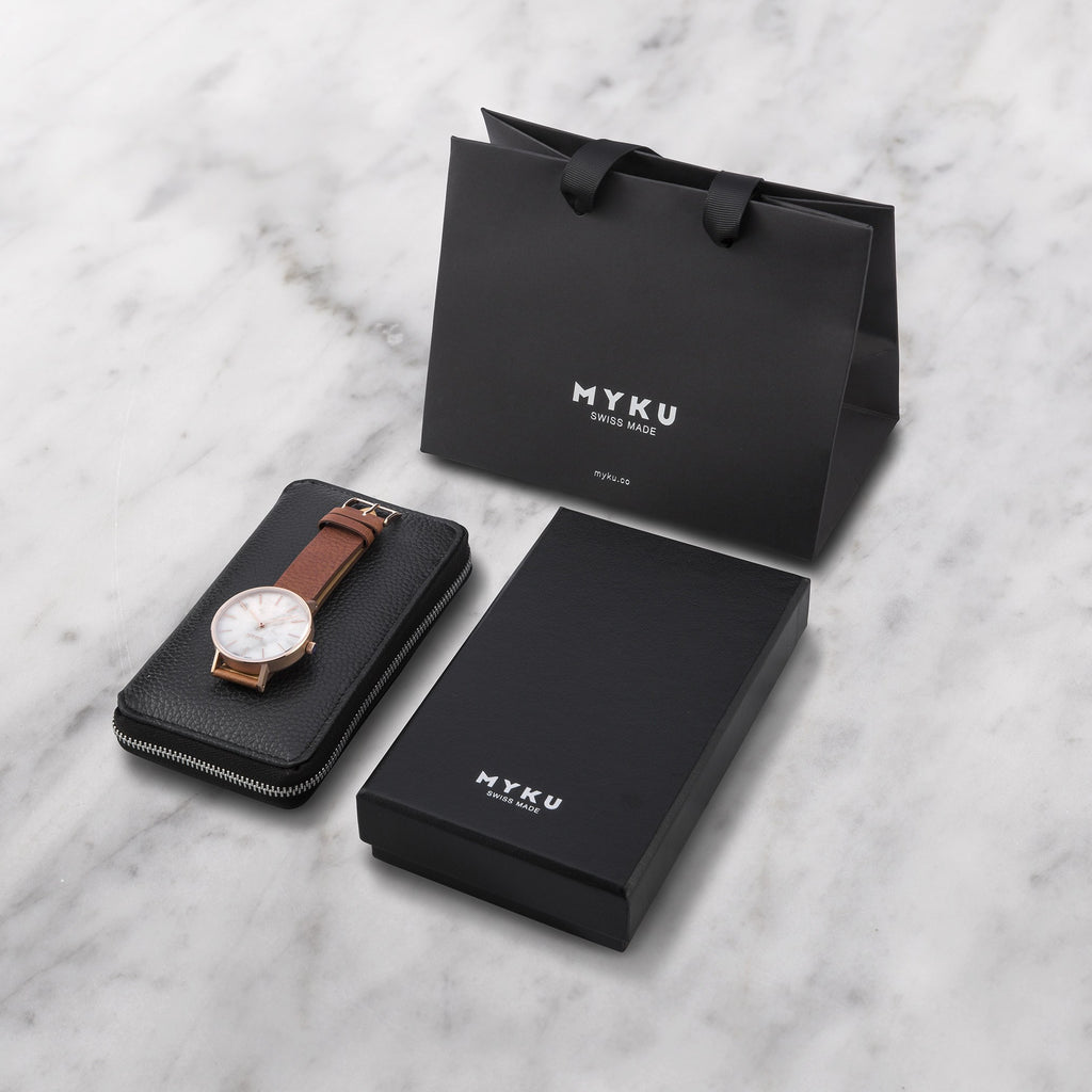MYKU Watches - White Marble Rose Gold Packaging - slider