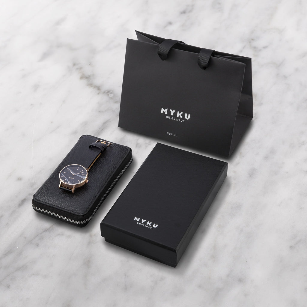 MYKU Black Onyx Rose Gold Watch Packaging - slider
